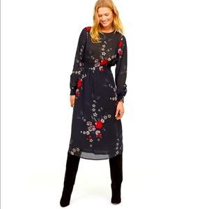 H&M long sleeve midi floral dress shirred waist
